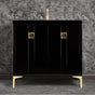 Linkasink - Tuxedo with 3'' Black Tiger Artisan Glass Prism, 36'' Wide Vanity, Black, Satin Brass Hardware with White Glass, 36'' x 22'' x 33.5'' (without vanity top) - Satin Brass with Black Tiger Prism Glass