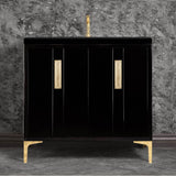 Linkasink - TUXEDO with 8'' Artisan Glass Prism Hardware 36'' Wide Vanity, Black, Polished Brass Hardware, 36'' x 22'' x 33.5'' (without vanity top) - Polished Brass with Eglomise Prism Glass