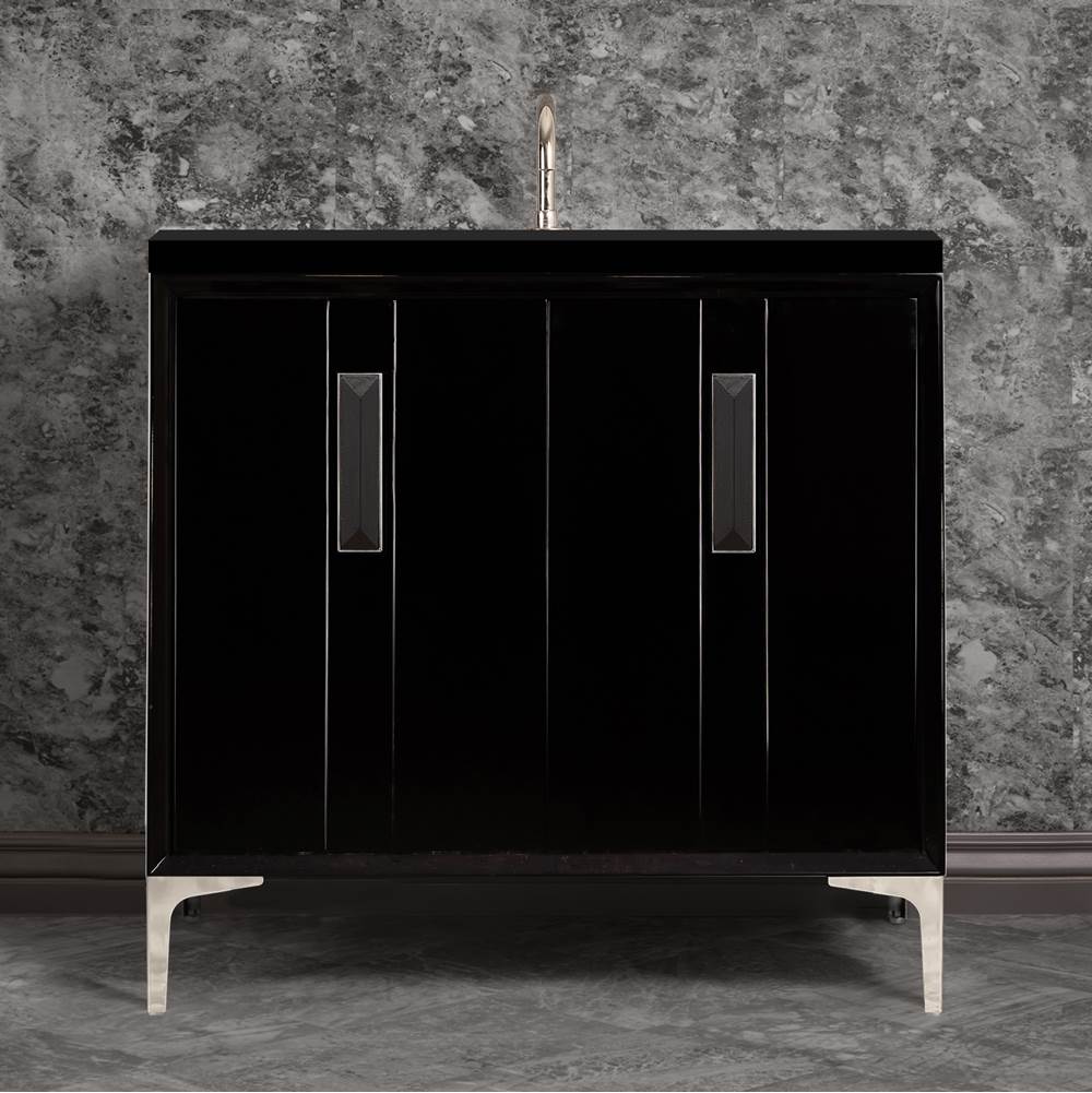 Linkasink - TUXEDO with 8'' Artisan Glass Prism Hardware 36'' Wide Vanity, Black, Polished Nickel Hardware, 36'' x 22'' x 33.5'' (without vanity top) - Polished Nickel with Black Prism Glass