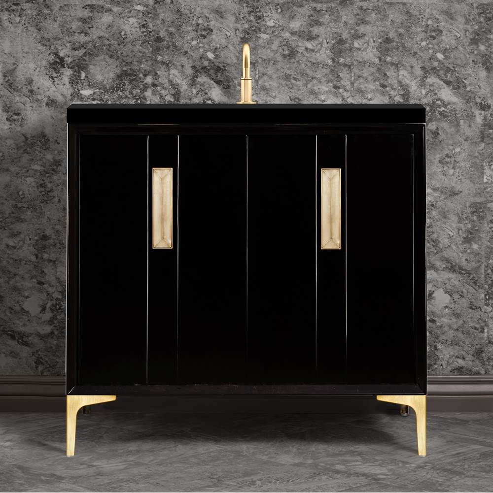 Linkasink - TUXEDO with 8'' Artisan Glass Prism Hardware 36'' Wide Vanity, Black, Satin Brass Hardware, 36'' x 22'' x 33.5'' (without vanity top) - Satin Brass with Eglomise Prism Glass