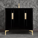 Linkasink - TUXEDO with 8'' Artisan Glass Prism Hardware 36'' Wide Vanity, Black, Satin Brass Hardware, 36'' x 22'' x 33.5'' (without vanity top) - Satin Brass with Eglomise Prism Glass