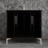 Linkasink - TUXEDO with 8'' Artisan Glass Prism Hardware 36'' Wide Vanity, Black, Satin Nickel Hardware, 36'' x 22'' x 33.5'' (without vanity top) - Satin Nickel with Black Prism Glass