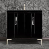Linkasink - Tuxedo with 8'' Black Tiger Artisan Glass Prism, 36'' Wide Vanity, Black, Satin Brass Hardware with White Glass, 36'' x 22'' x 33.5'' (without vanity top) - Satin Brass with Black Tiger Prism Glass