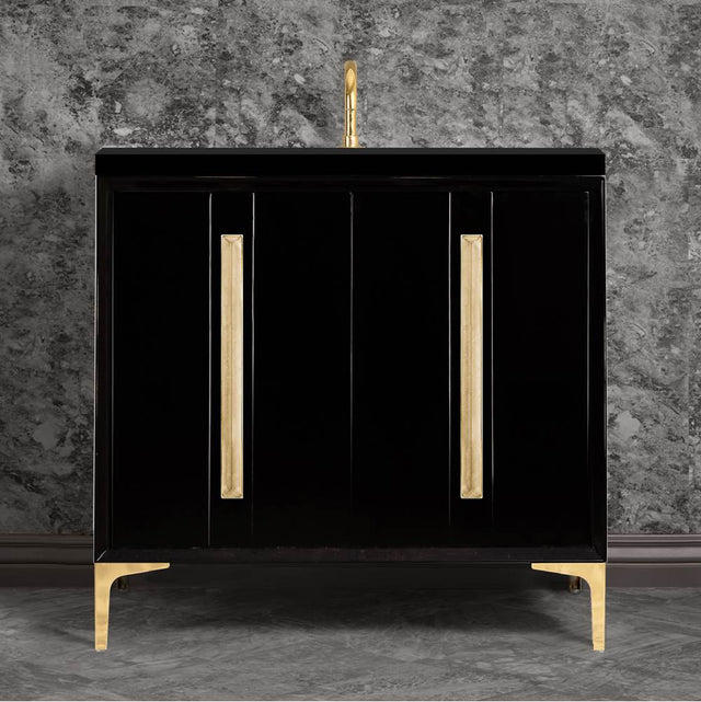 Linkasink - TUXEDO with 18'' Artisan Glass Prism Hardware 36'' Wide Vanity, Black, Polished Brass Hardware, 36'' x 22'' x 33.5'' (without vanity top) - Polished Brass with Eglomise Prism Glass