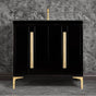 Linkasink - TUXEDO with 18'' Artisan Glass Prism Hardware 36'' Wide Vanity, Black, Polished Brass Hardware, 36'' x 22'' x 33.5'' (without vanity top) - Polished Brass with Eglomise Prism Glass