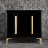 Linkasink - TUXEDO with 18'' Artisan Glass Prism Hardware 36'' Wide Vanity, Black, Polished Brass Hardware, 36'' x 22'' x 33.5'' (without vanity top) - Polished Brass with Eglomise Prism Glass