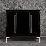 Linkasink - TUXEDO with 18'' Artisan Glass Prism Hardware 36'' Wide Vanity, Black, Polished Nickel Hardware, 36'' x 22'' x 33.5'' (without vanity top) - Polished Nickel with Black Prism Glass