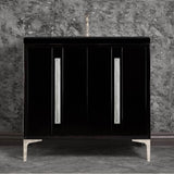 Linkasink - TUXEDO with 18'' Artisan Glass Prism Hardware 36'' Wide Vanity, Black, Polished Nickel Hardware, 36'' x 22'' x 33.5'' (without vanity top) - Polished Nickel with Ã‰glomisÃ© Prism Glass