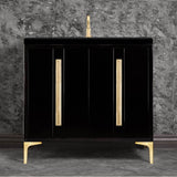 Linkasink - TUXEDO with 18'' Artisan Glass Prism Hardware 36'' Wide Vanity, Black, Satin Brass Hardware, 36'' x 22'' x 33.5'' (without vanity top) - Satin Brass with Eglomise Prism Glass