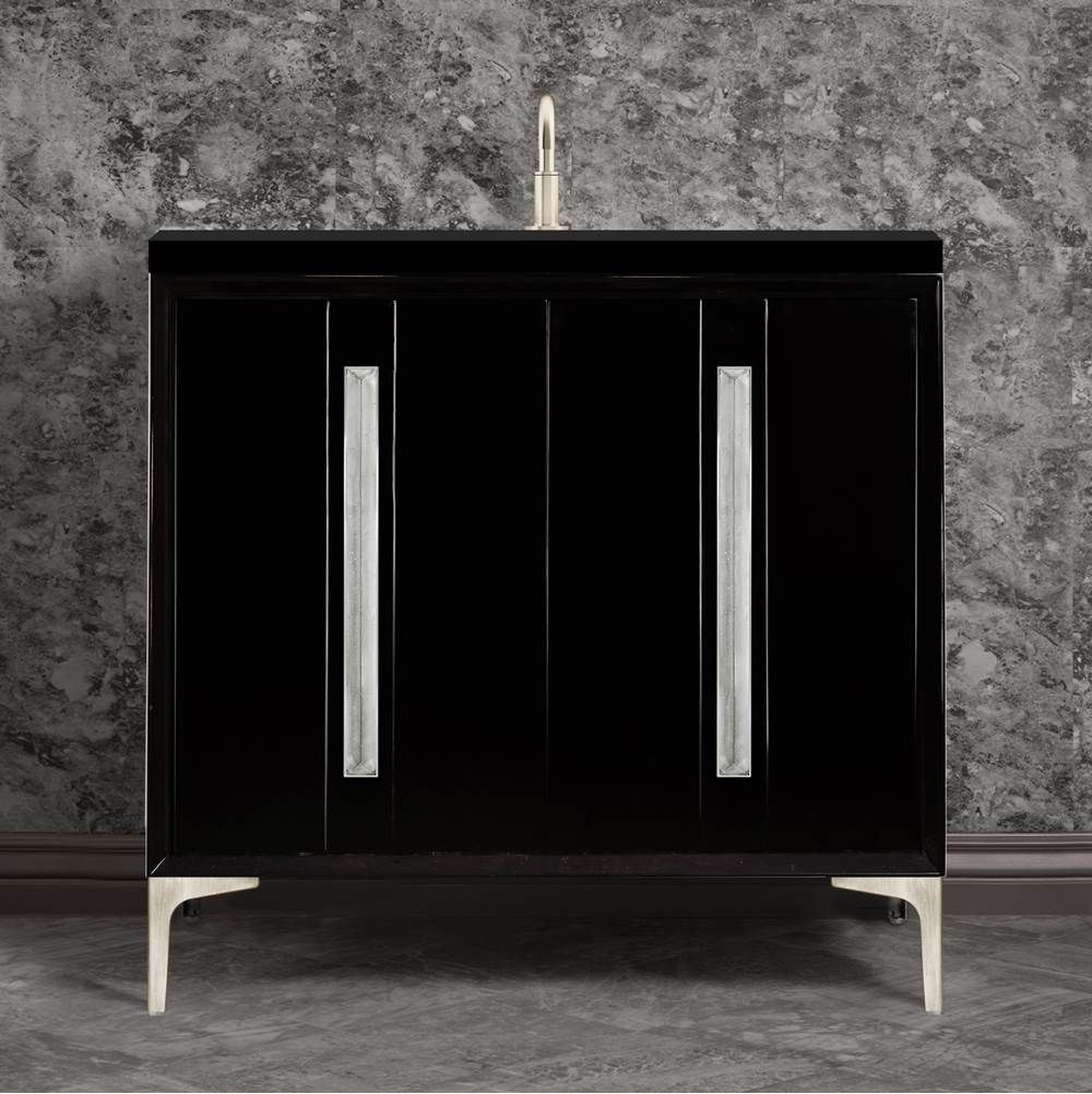 Linkasink - TUXEDO with 18'' Artisan Glass Prism Hardware 36'' Wide Vanity, Black, Satin Nickel Hardware, 36'' x 22'' x 33.5'' (without vanity top) - Satin Nickel with Ã‰glomisÃ© Prism Glass