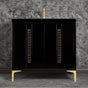 Linkasink - TUXEDO with 18'' Artisan Glass Pyramid Hardware 36'' Wide Vanity, Black, Polished Brass Hardware, 36'' x 22'' x 33.5'' (without vanity top) - Polished Brass with Black Pyramid Glass