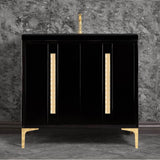 Linkasink - TUXEDO with 18'' Artisan Glass Pyramid Hardware 36'' Wide Vanity, Black, Polished Brass Hardware, 36'' x 22'' x 33.5'' (without vanity top) - Polished Brass with Ã‰glomisÃ© Pyramid Glass