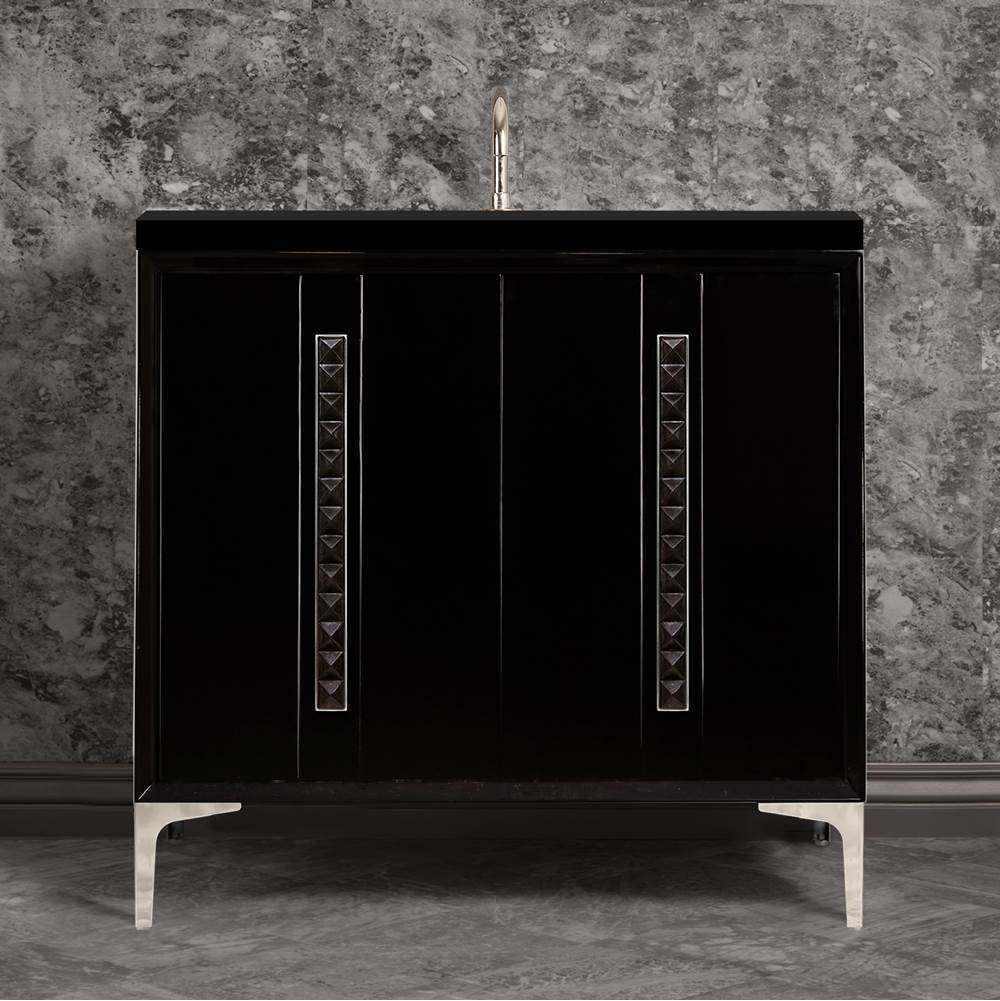 Linkasink - TUXEDO with 18'' Artisan Glass Pyramid Hardware 36'' Wide Vanity, Black, Polished Nickel Hardware, 36'' x 22'' x 33.5'' (without vanity top) - Polished Nickel with Black Pyramid Glass