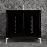 Linkasink - TUXEDO with 18'' Artisan Glass Pyramid Hardware 36'' Wide Vanity, Black, Polished Nickel Hardware, 36'' x 22'' x 33.5'' (without vanity top) - Polished Nickel with Black Pyramid Glass