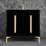 Linkasink - TUXEDO with 18'' Artisan Glass Pyramid Hardware 36'' Wide Vanity, Black, Satin Brass Hardware, 36'' x 22'' x 33.5'' (without vanity top) - Satin Brass with Ã‰glomisÃ© Pyramid Glass