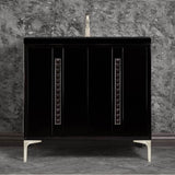 Linkasink - TUXEDO with 18'' Artisan Glass Pyramid Hardware 36'' Wide Vanity, Black, Satin Nickel Hardware, 36'' x 22'' x 33.5'' (without vanity top) - Satin Nickel with Black Pyramid Glass