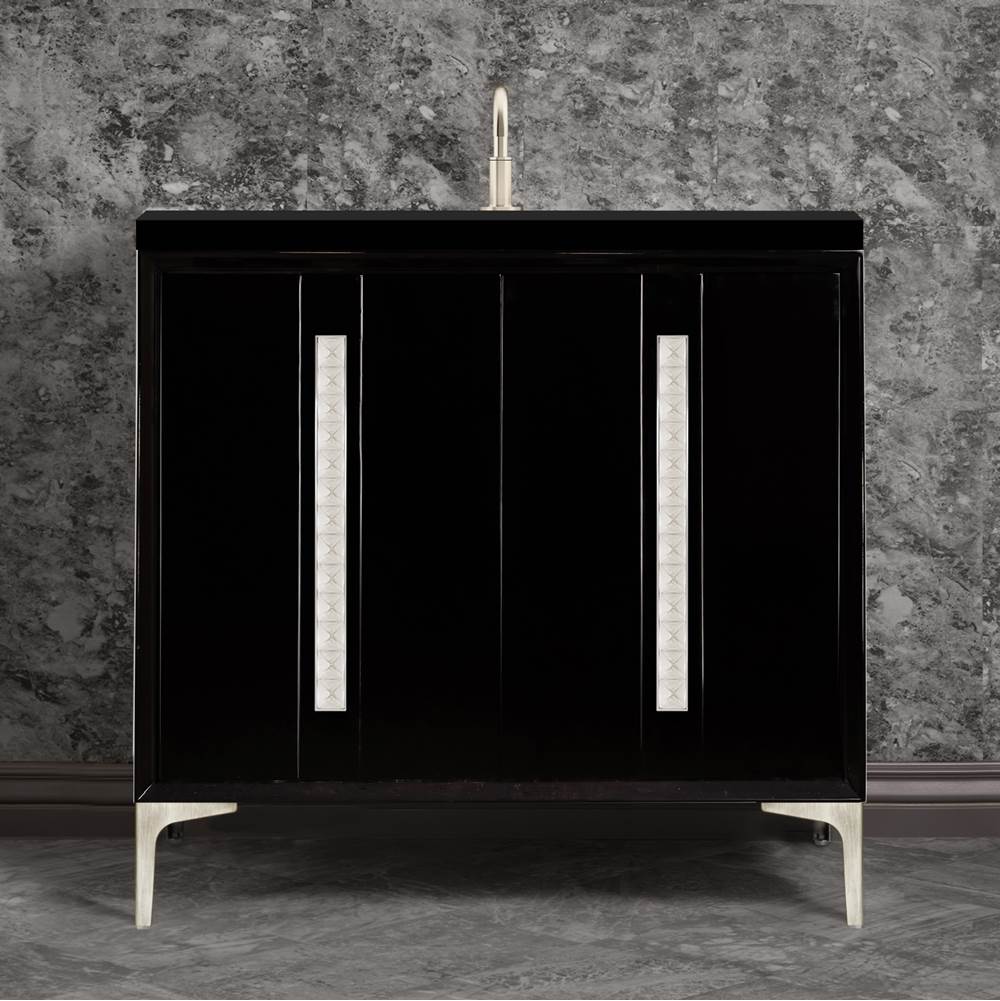 Linkasink - TUXEDO with 18'' Artisan Glass Pyramid Hardware 36'' Wide Vanity, Black, Satin Nickel Hardware, 36'' x 22'' x 33.5'' (without vanity top) - Satin Nickel with Eglomise Pyramid Glass