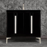 Linkasink - TUXEDO with 18'' Artisan Glass Pyramid Hardware 36'' Wide Vanity, Black, Satin Nickel Hardware, 36'' x 22'' x 33.5'' (without vanity top) - Satin Nickel with Eglomise Pyramid Glass