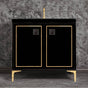 Linkasink - LINEA with 3'' Artisan Glass Prism Hardware 36'' Wide Vanity, Black, Polished Brass Hardware, 36'' x 22'' x 33.5'' (without vanity top) - Polished Brass with Black Prism Glass