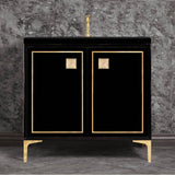 Linkasink - LINEA with 3'' Artisan Glass Prism Hardware 36'' Wide Vanity, Black, Polished Brass Hardware, 36'' x 22'' x 33.5'' (without vanity top) - Polished Brass with Eglomise Prism Glass