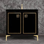Linkasink - Linea with 3'' Black Tiger Artisan Glass Prism, 36'' Wide Vanity, Black, Satin Brass Hardware with White Glass, 36'' x 22'' x 33.5'' (without vanity top) - Satin Brass with Black Tiger Prism Glass
