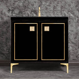 Linkasink - LINEA with 3'' Artisan Glass Prism Hardware 36'' Wide Vanity, Black, Satin Brass Hardware, 36'' x 22'' x 33.5'' (without vanity top) - Satin Brass with Eglomise Prism Glass