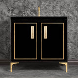 Linkasink - LINEA with 8'' Artisan Glass Prism Hardware 36'' Wide Vanity, Black, Polished Brass Hardware, 36'' x 22'' x 33.5'' (without vanity top) - Polished Brass with Eglomise Prism Glass