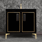 Linkasink - LINEA with 8'' Artisan Glass Prism Hardware 36'' Wide Vanity, Black, Satin Brass Hardware, 36'' x 22'' x 33.5'' (without vanity top) - Satin Brass with Black Prism Glass