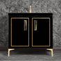 Linkasink - Linea with 8'' Black Tiger Artisan Glass Prism, 36'' Wide Vanity, Black, Satin Brass Hardware with White Glass, 36'' x 22'' x 33.5'' (without vanity top) - Satin Brass with Black Tiger Prism Glass