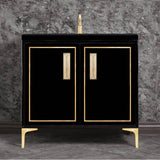 Linkasink - LINEA with 8'' Artisan Glass Prism Hardware 36'' Wide Vanity, Black, Satin Brass Hardware, 36'' x 22'' x 33.5'' (without vanity top) - Satin Brass with Eglomise Prism Glass