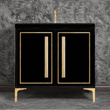 Linkasink - LINEA with 18'' Artisan Glass Prism Hardware 36'' Wide Vanity, Black, Polished Brass Hardware, 36'' x 22'' x 33.5'' (without vanity top) - Polished Brass with Eglomise Prism Glass