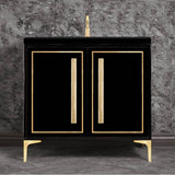 Linkasink - LINEA with 18'' Artisan Glass Prism Hardware 36'' Wide Vanity, Black, Satin Brass Hardware, 36'' x 22'' x 33.5'' (without vanity top) - Satin Brass with Eglomise Prism Glass