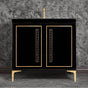 Linkasink - LINEA with 18'' Artisan Glass Pyramid Hardware 36'' Wide Vanity, Black, Polished Brass Hardware, 36'' x 22'' x 33.5'' (without vanity top) - Polished Brass with Black Pyramid Glass