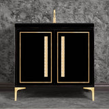 Linkasink - LINEA with 18'' Artisan Glass Pyramid Hardware 36'' Wide Vanity, Black, Satin Brass Hardware, 36'' x 22'' x 33.5'' (without vanity top) - Satin Brass with Ã‰glomisÃ© Pyramid Glass