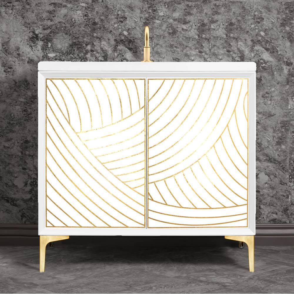 Linkasink - Lateen 36'' Wide White Vanity with Hand Applied Metal Leaf and Satin Brass Hardware - White with Satin Brass Hardware
