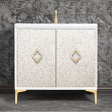 Linkasink - Mother of Pearl 36'' Wide White Vanity with Satin Brass Arabesque Pull and Hardware - White with Satin Brass Hardware