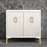 Linkasink - Mother of Pearl 36'' Wide White Vanity with Polished Brass Coach Pull and Hardware - White with Polished Brass Hardware