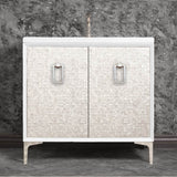 Linkasink - Mother of Pearl 36'' Wide White Vanity with Polished Nickel Coach Pull and Hardware - White with Polished Nickel Hardware