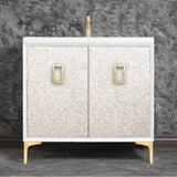 Linkasink - Mother of Pearl 36'' Wide White Vanity with Satin Brass Coach Pull and Hardware - White with Satin Brass Hardware