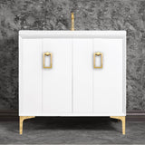 Linkasink - Tuxedo 36'' Wide White Vanity with Polished Brass Coach Pull and Hardware - White with Polished Brass Hardware