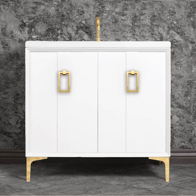 Linkasink - Tuxedo 36'' Wide White Vanity with Polished Brass Coach Pull and Hardware - White with Polished Brass Hardware
