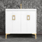 Linkasink - Tuxedo 36'' Wide White Vanity with Polished Brass Coach Pull and Hardware - White with Polished Brass Hardware