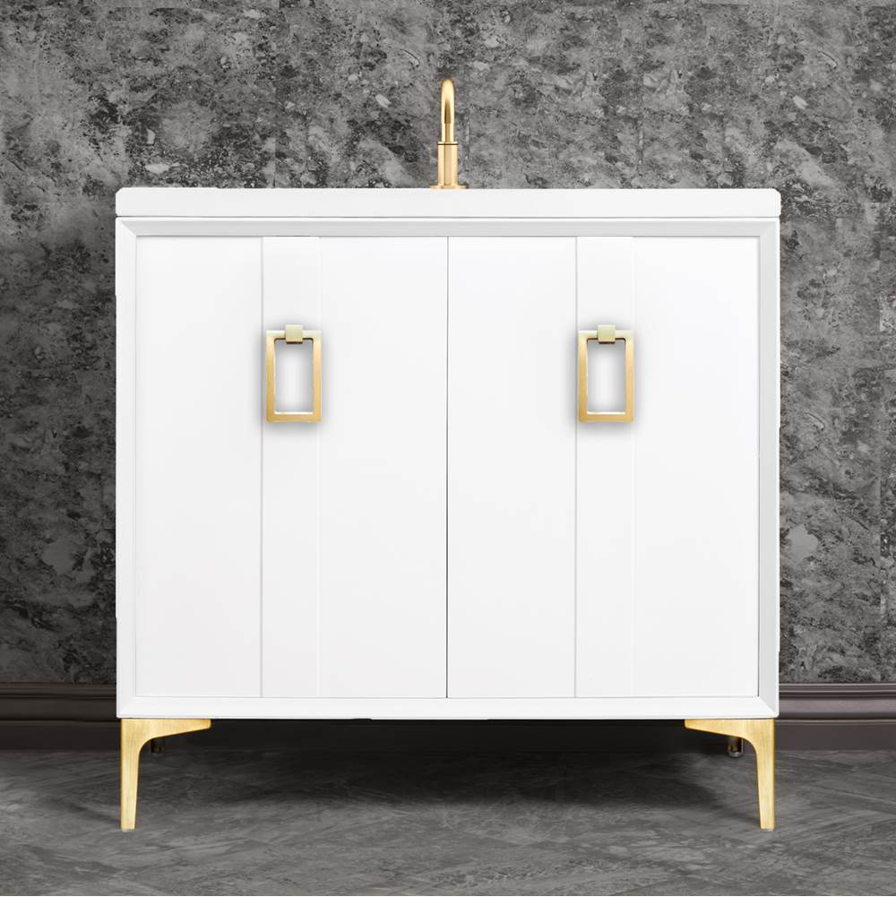 Linkasink - Tuxedo 36'' Wide White Vanity with Satin Brass Coach Pull and Hardware - White with Satin Brass Hardware