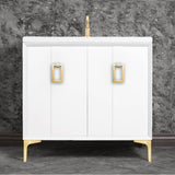 Linkasink - Tuxedo 36'' Wide White Vanity with Satin Brass Coach Pull and Hardware - White with Satin Brass Hardware