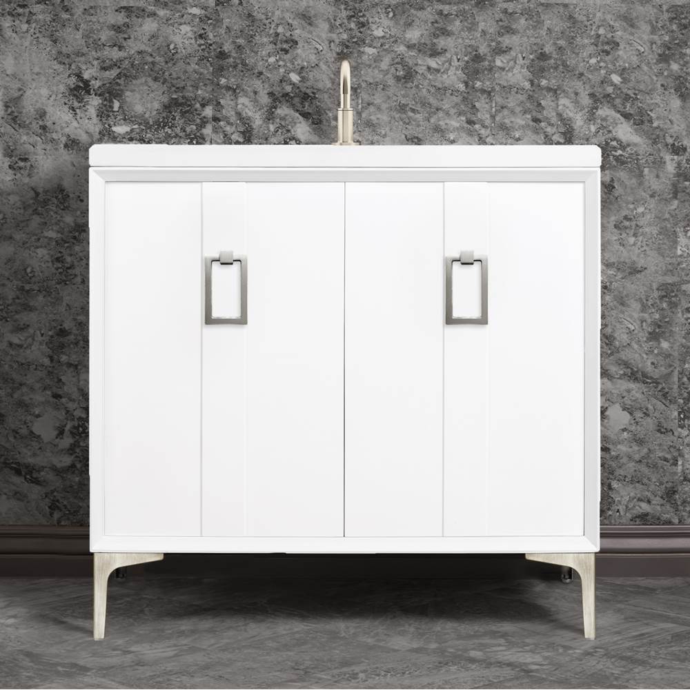 Linkasink - Tuxedo 36'' Wide White Vanity with Satin Nickel Coach Pull and Hardware - White with Satin Nickel Hardware