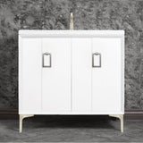 Linkasink - Tuxedo 36'' Wide White Vanity with Satin Nickel Coach Pull and Hardware - White with Satin Nickel Hardware