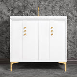 Linkasink - Tuxedo 36'' Wide White Vanity with Polished Brass Buttons and Hardware - White with Polished Brass Hardware
