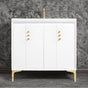 Linkasink - Tuxedo 36'' Wide White Vanity with Polished Brass Buttons and Hardware - White with Polished Brass Hardware