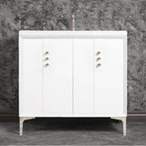 Linkasink - Tuxedo 36'' Wide White Vanity with Polished Nickel Buttons and Hardware - White with Polished Nickel Hardware