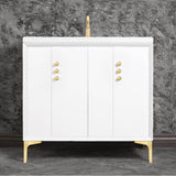 Linkasink - Tuxedo 36'' Wide White Vanity with Satin Brass Buttons and Hardware - White with Satin Brass Hardware